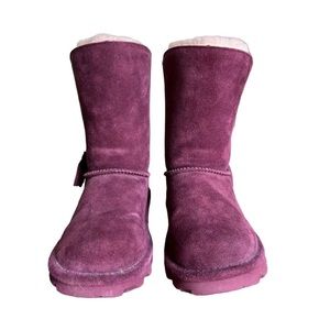 Bearpaw Mariana suede boots. Women size 8. Real sheep fur lining. Wine/burgundy